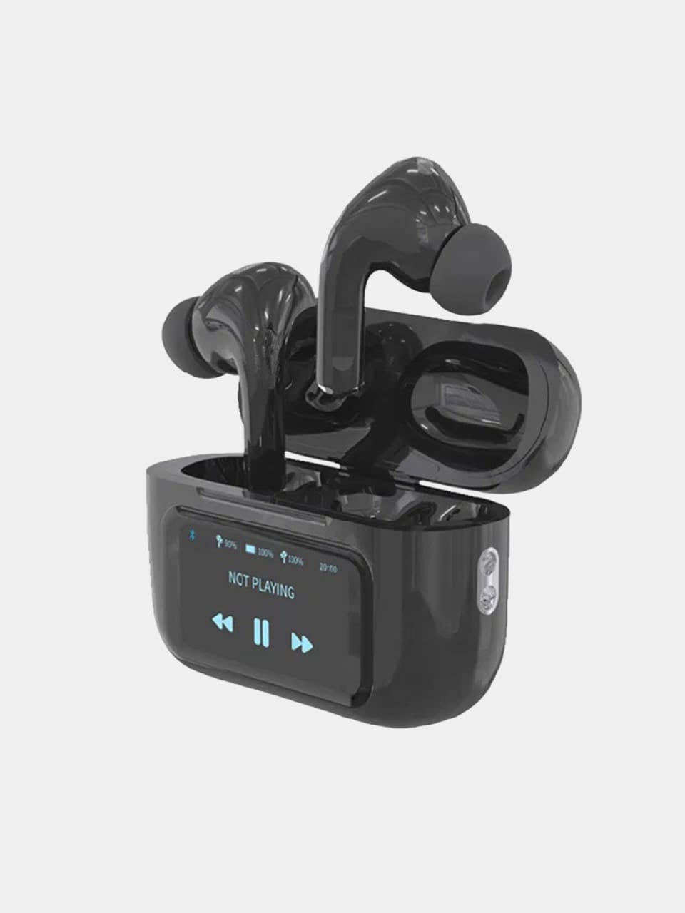 A9 Pro Earbuds With Anc Technology Sleek Matte Black Design Led Indicator Built In Screen And Clear Sound Quality - Black & White