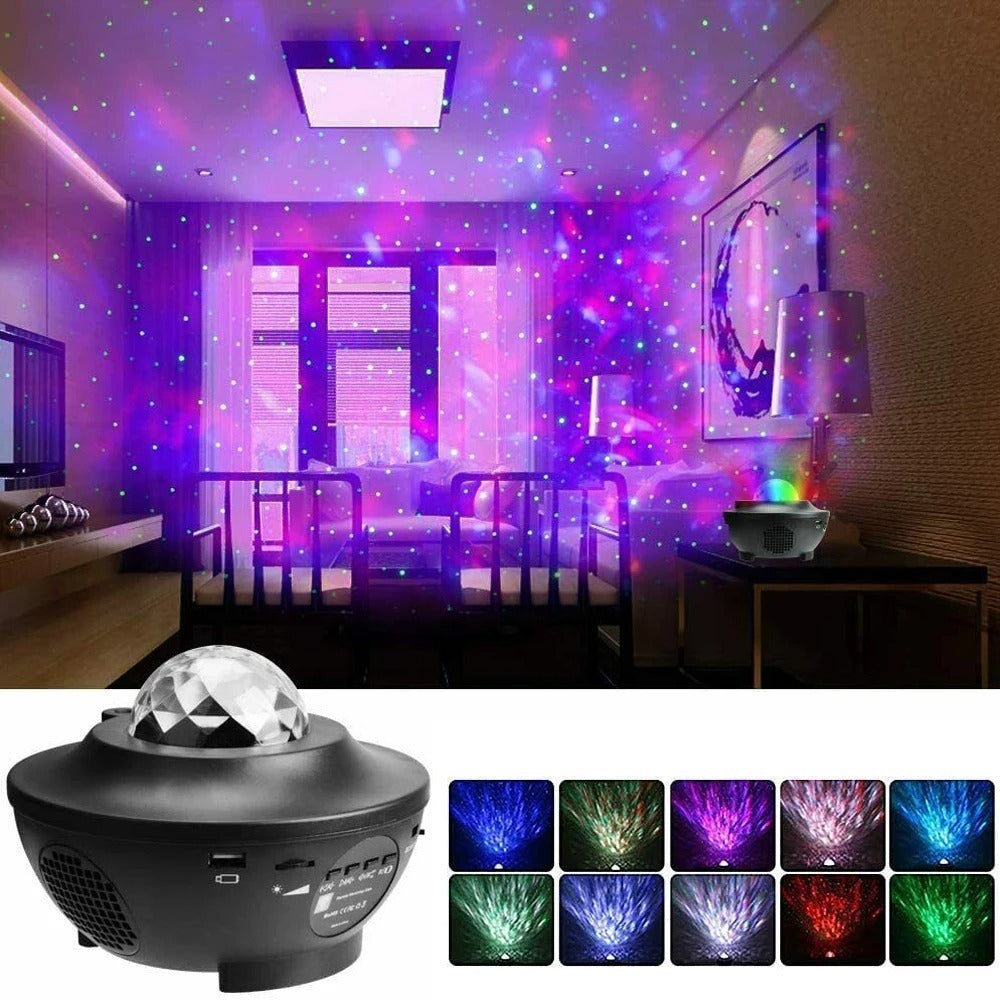 Ocean Wave & Star Sky Night Lamp With Bluetooth Speaker | USB Starry Projector Light