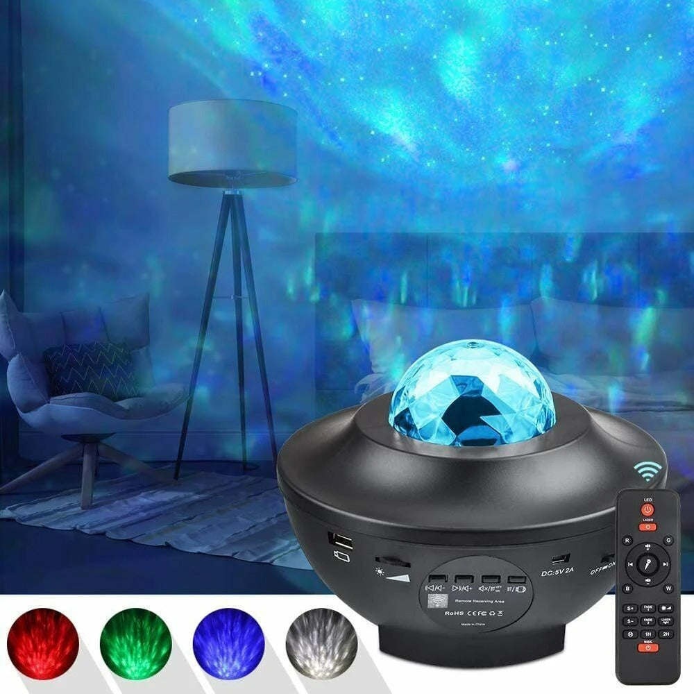 Ocean Wave & Star Sky Night Lamp With Bluetooth Speaker | USB Starry Projector Light