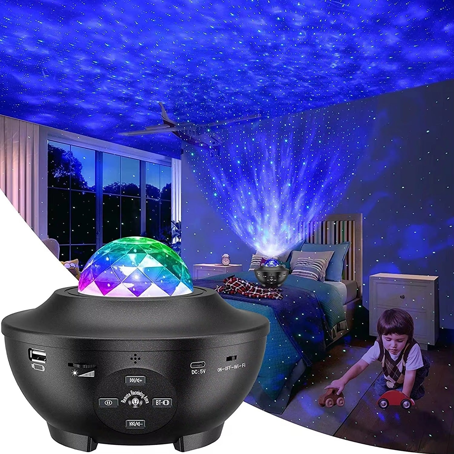 Ocean Wave & Star Sky Night Lamp With Bluetooth Speaker | USB Starry Projector Light