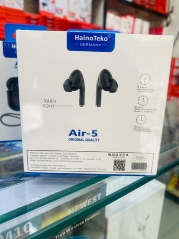 Haino Teko Air-5 True Wireless Earbuds – Germany Quality TWS with Touch Controls, Deep Bass, and Portable Charging Case (Black)