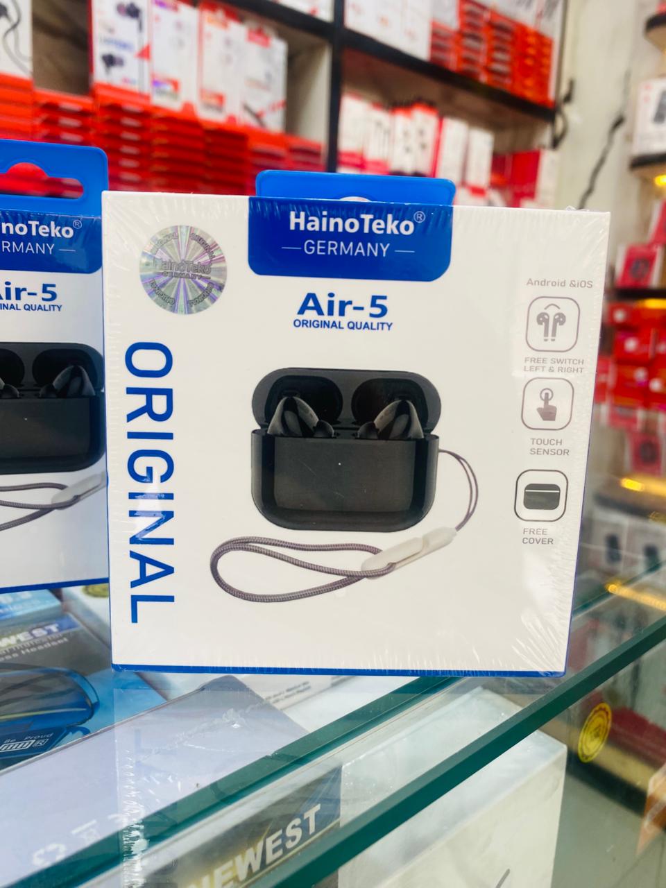 Haino Teko Air-5 True Wireless Earbuds – Germany Quality TWS with Touch Controls, Deep Bass, and Portable Charging Case (Black)