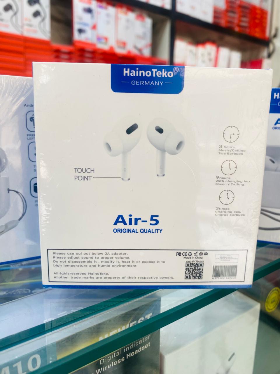 Haino Teko Air-5 True Wireless Earbuds – Germany Quality TWS with Touch Controls, Deep Bass, and Portable Charging Case (Black)