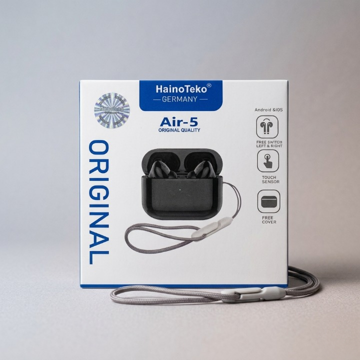 Haino Teko Air-5 True Wireless Earbuds – Germany Quality TWS with Touch Controls, Deep Bass, and Portable Charging Case (Black)