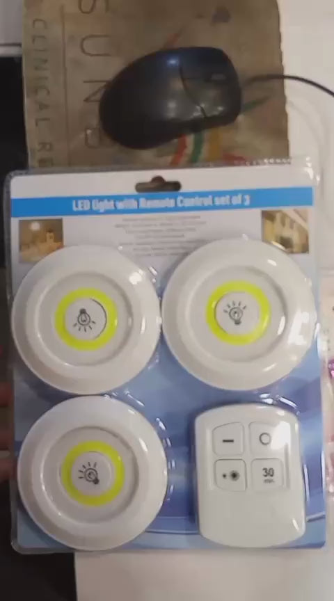 LED Cabinet Light Remote Control Set – 3 Wireless Cell Operated Tap Lights with Dimming & 30 Mins Timer Modes